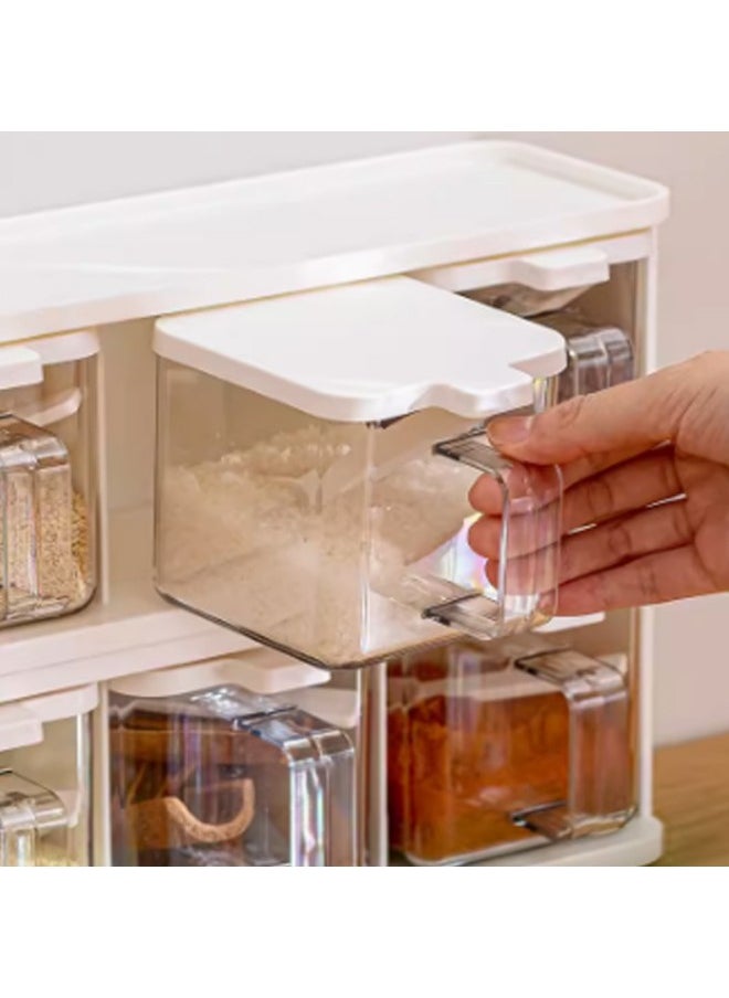 WAOKN - Plastic Seasoning Box Set with Lid and Spoon,Spice Box With Lids and Spoons and Tray Condiment Canisters Pots Seasoning Box Salt Container Sugar Bowl for Kitchen to Storage Salt，Paprika，Sugar - Image 1