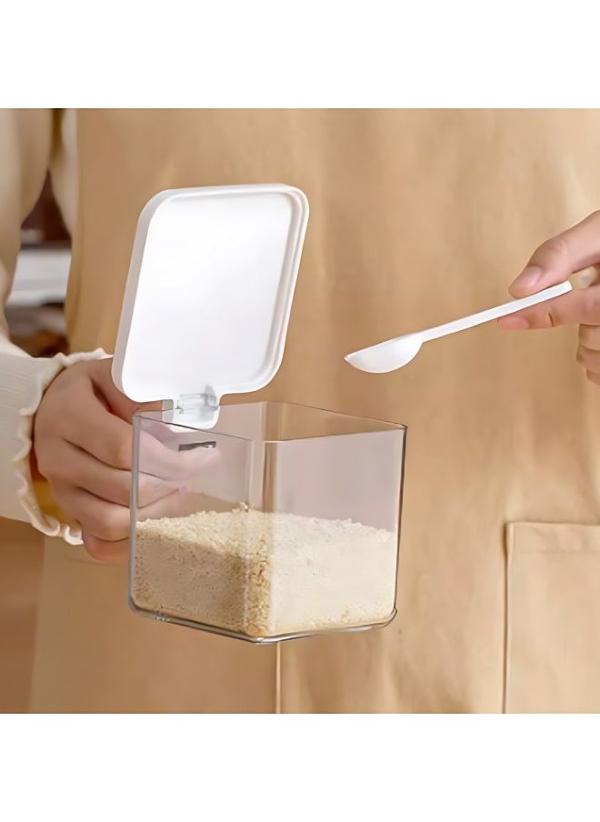 WAOKN - Plastic Seasoning Box Set with Lid and Spoon,Spice Box With Lids and Spoons and Tray Condiment Canisters Pots Seasoning Box Salt Container Sugar Bowl for Kitchen to Storage Salt，Paprika，Sugar - Image 1