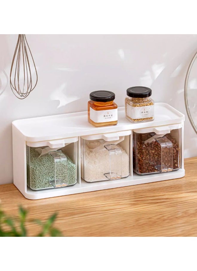 WAOKN - Plastic Seasoning Box Set with Lid and Spoon,Spice Box With Lids and Spoons and Tray Condiment Canisters Pots Seasoning Box Salt Container Sugar Bowl for Kitchen to Storage Salt，Paprika，Sugar - Image 1