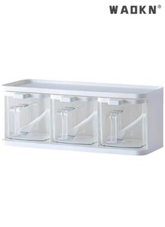 Plastic Seasoning Box Set with Lid and Spoon,Spice Box With Lids and Spoons and Tray Condiment Canisters Pots Seasoning Box Salt Container Sugar Bowl for Kitchen to Storage Salt，Paprika，Sugar