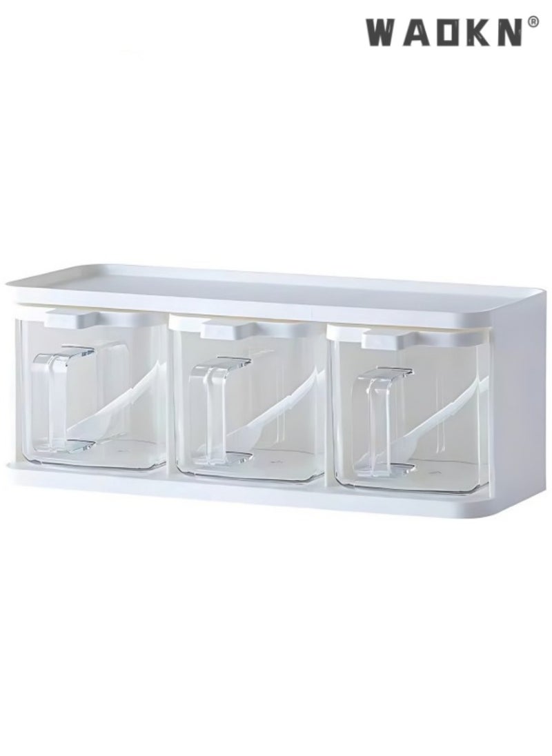 WAOKN - Plastic Seasoning Box Set with Lid and Spoon,Spice Box With Lids and Spoons and Tray Condiment Canisters Pots Seasoning Box Salt Container Sugar Bowl for Kitchen to Storage Salt，Paprika，Sugar - Image 1