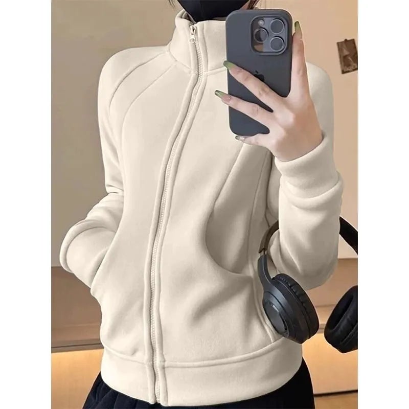 Slim-Fit Sports Collar Polar Fleece Sweater Coat Women'S Fleece-Lined Thickened Slim Cardigan - Image 3