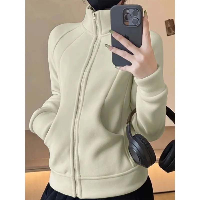 Slim-Fit Sports Collar Polar Fleece Sweater Coat Women'S Fleece-Lined Thickened Slim Cardigan - Image 2