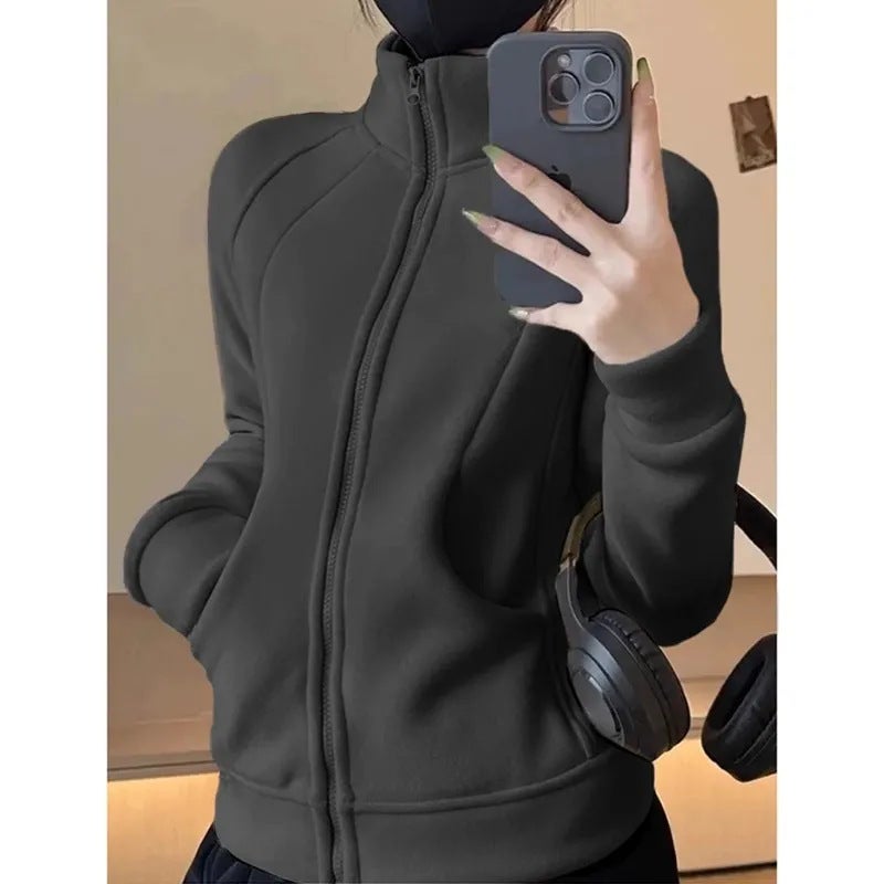 Slim-Fit Sports Collar Polar Fleece Sweater Coat Women'S Fleece-Lined Thickened Slim Cardigan - Image 4