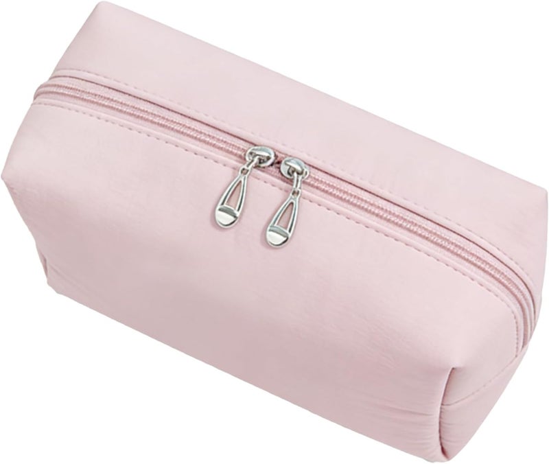 Small Makeup Bag Cosmetic Bag Makeup Case Portable Pouch Toiletry Travel Nylon with 2 Way Zips Design for Women Girl Business Trip (Pink) - Image 1