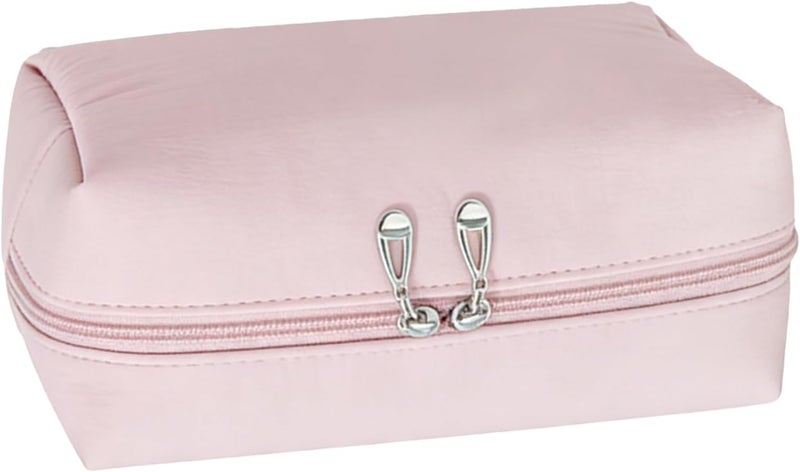 Small Makeup Bag Cosmetic Bag Makeup Case Portable Pouch Toiletry Travel Nylon with 2 Way Zips Design for Women Girl Business Trip (Pink) - Image 2