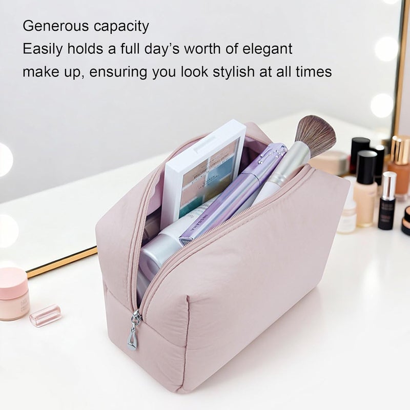 Small Makeup Bag Cosmetic Bag Makeup Case Portable Pouch Toiletry Travel Nylon with 2 Way Zips Design for Women Girl Business Trip (Pink) - Image 4