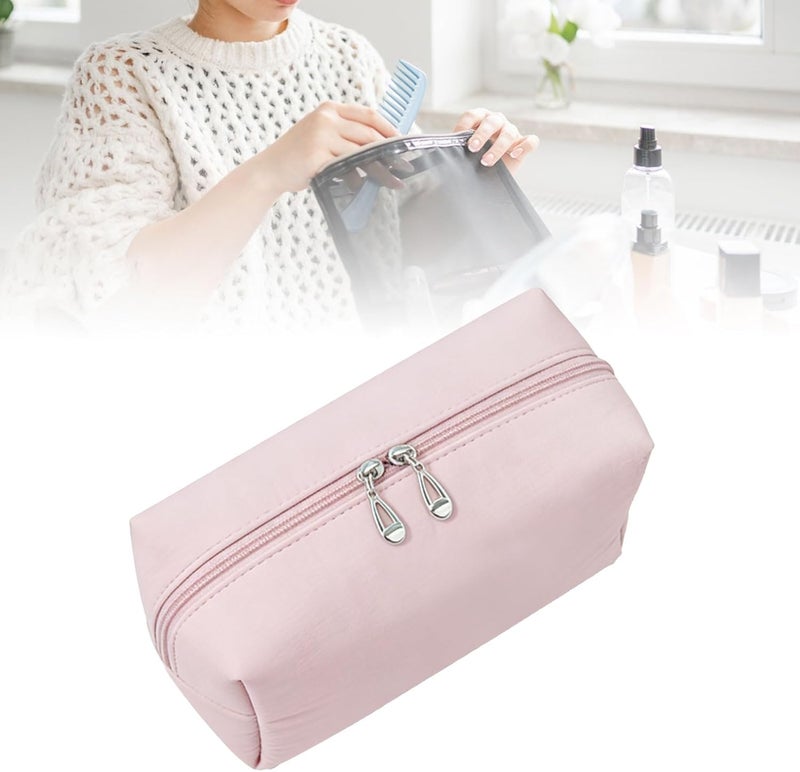 Small Makeup Bag Cosmetic Bag Makeup Case Portable Pouch Toiletry Travel Nylon with 2 Way Zips Design for Women Girl Business Trip (Pink) - Image 3