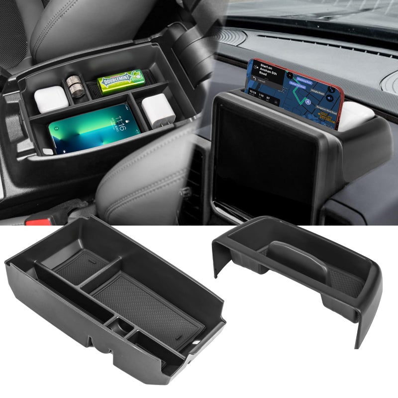 Neepiar 2PCS Center Console Dash Storage Tray and Armrest Secondary Storage Box Compatible with Ford Bronco Sport CX430 2021 2022 2023 2024 Center Console Organizer Insert Accessories