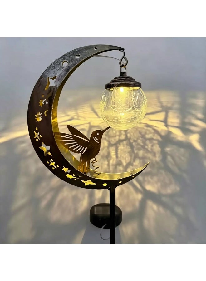 Moon Hummingbird Solar Garden Stake Light,IP45 Waterproof Metal Outdoor Decor Lamp,Warm Crackle Glass Globe Light,Auto On Off Solar Powered Pathway Light,All Season Yard Lawn Patio Ornament,Perfect Gift For Garden Lovers - Image 3