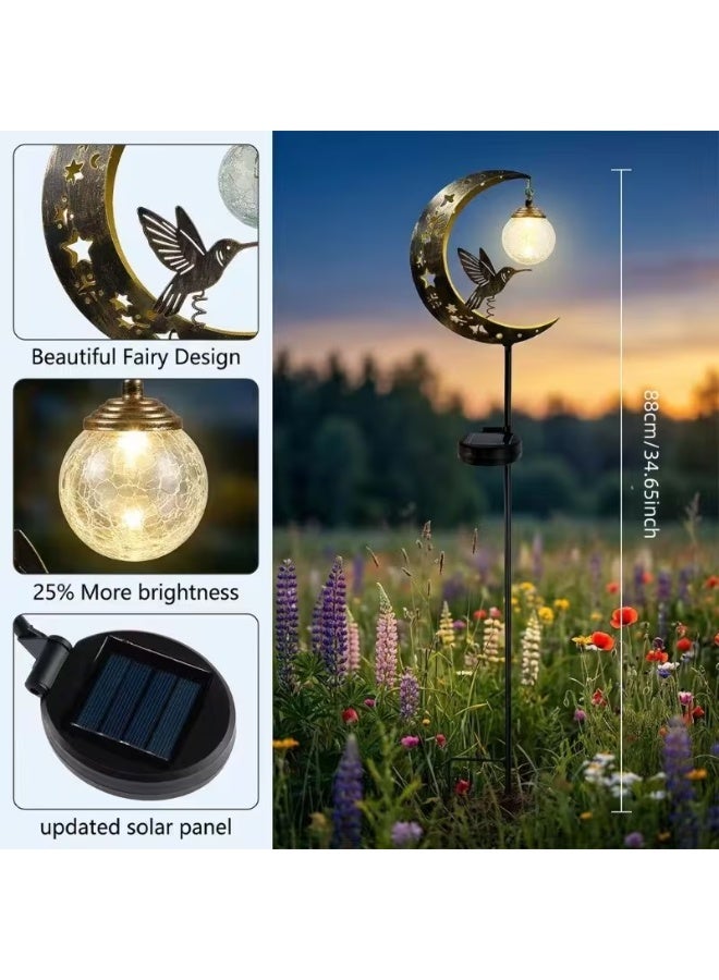 Moon Hummingbird Solar Garden Stake Light,IP45 Waterproof Metal Outdoor Decor Lamp,Warm Crackle Glass Globe Light,Auto On Off Solar Powered Pathway Light,All Season Yard Lawn Patio Ornament,Perfect Gift For Garden Lovers - Image 5