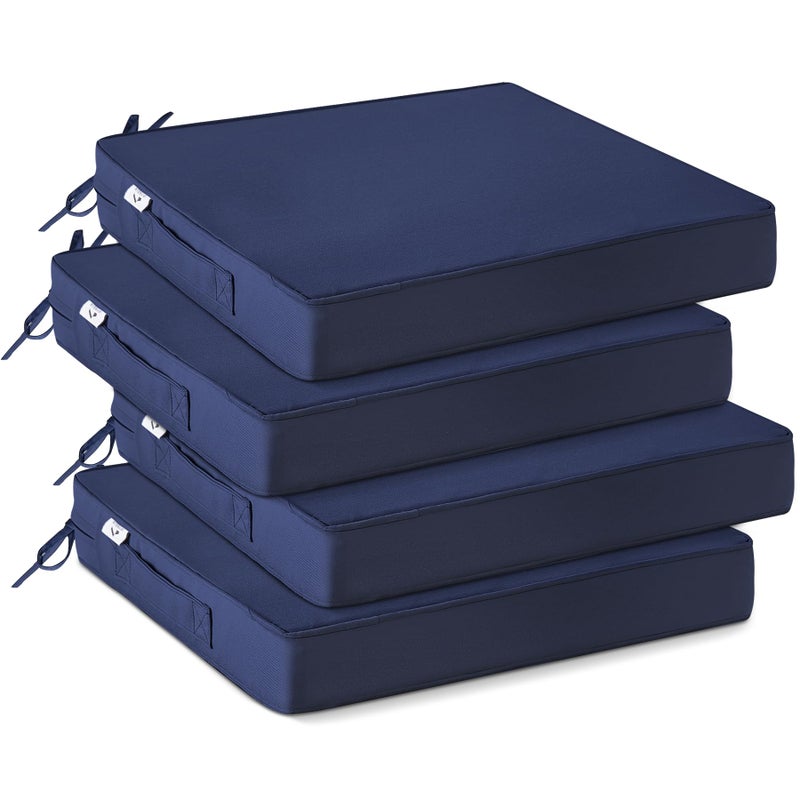 IPYNBAP Outdoor Chair Cushions Set of 4 -Waterproof Outdoor Seat Cushions for Patio Furniture, Patio Chair Cushion with Handle and Ties, Square Out Door Chair Pads,19" x 19" x 3", Navy Blue - Image 1