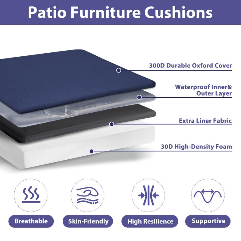 IPYNBAP Outdoor Chair Cushions Set of 4 -Waterproof Outdoor Seat Cushions for Patio Furniture, Patio Chair Cushion with Handle and Ties, Square Out Door Chair Pads,19" x 19" x 3", Navy Blue - Image 2