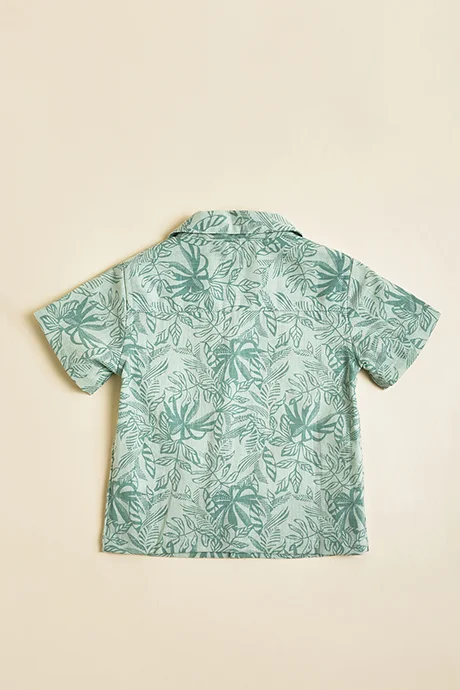 أر أند بي Patterned Shirt with Revere Collar and Short Sleeves