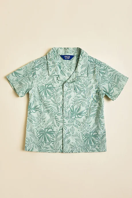 أر أند بي Patterned Shirt with Revere Collar and Short Sleeves