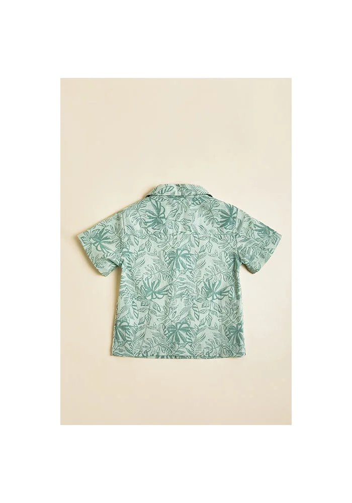 R&b Patterned Shirt with Revere Collar and Short Sleeves