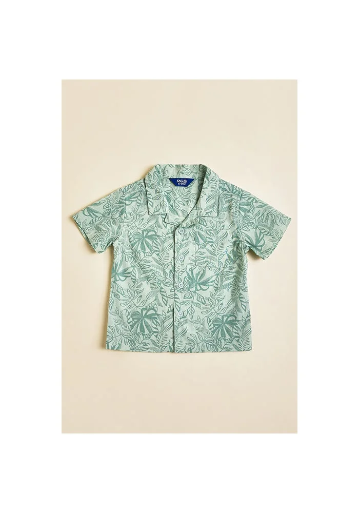 R&b Patterned Shirt with Revere Collar and Short Sleeves