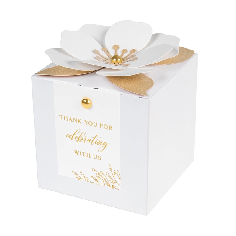 Feiyi 20 Pcs White Gift Boxes  3 In 1 Favor Boxes With Floral Decor  White Thank You Tags Cupcake Containers Gift Wrapping For Wedding  Baby Shower  Birthday  Decorations Party - 3.55X3.55X3.55 - Image 1