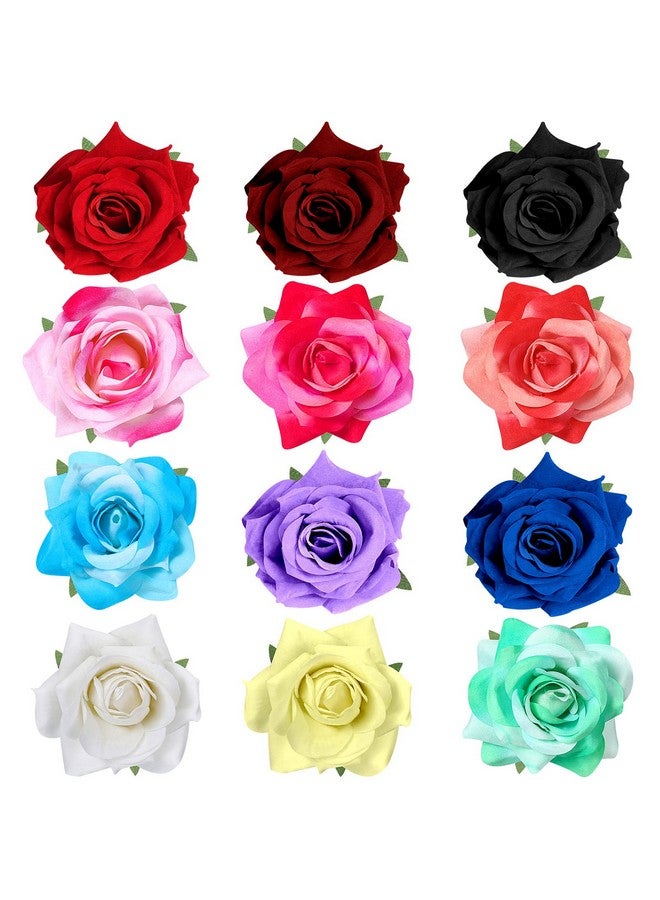 Yilloog 12 Pack Rose Hair Clip Flower 2.8'' Hairpin Floral Brooch Floral Hair Clips Mexican Hair Flowers Hairpin Party Supplies for Women Rose Hair Accessories Wedding Pack(Multi Colors) - Image 1