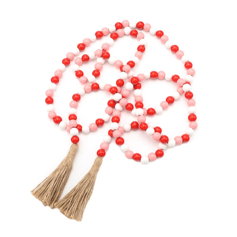 HSONAIGEE 78 Inch Wooden Bead Garland with Tassel, Valentine's Day Wood Bead Garland for Tiered Tray Decorative Beads Home Decor - Image 1