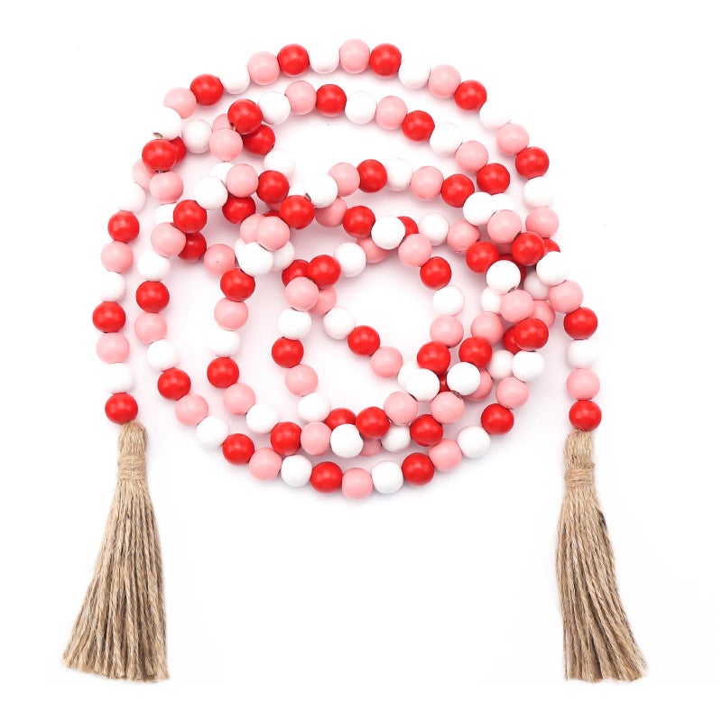 HSONAIGEE 78 Inch Wooden Bead Garland with Tassel, Valentine's Day Wood Bead Garland for Tiered Tray Decorative Beads Home Decor - Image 2
