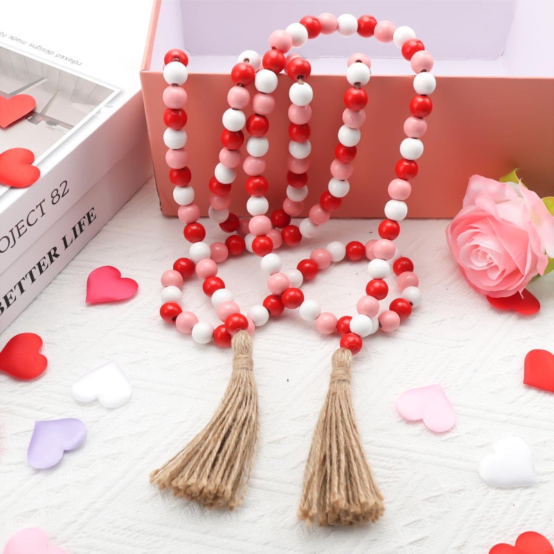 HSONAIGEE 78 Inch Wooden Bead Garland with Tassel, Valentine's Day Wood Bead Garland for Tiered Tray Decorative Beads Home Decor - Image 4