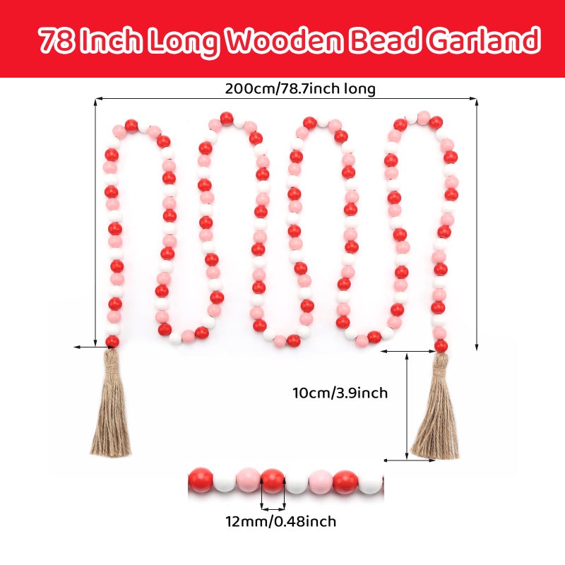 HSONAIGEE 78 Inch Wooden Bead Garland with Tassel, Valentine's Day Wood Bead Garland for Tiered Tray Decorative Beads Home Decor - Image 3