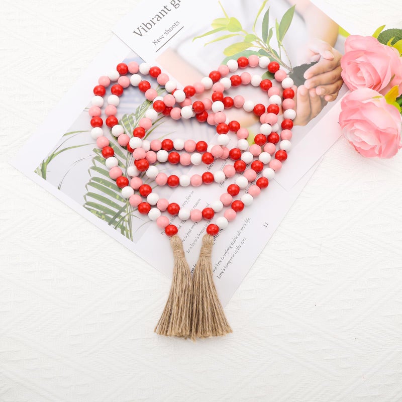 HSONAIGEE 78 Inch Wooden Bead Garland with Tassel, Valentine's Day Wood Bead Garland for Tiered Tray Decorative Beads Home Decor - Image 5