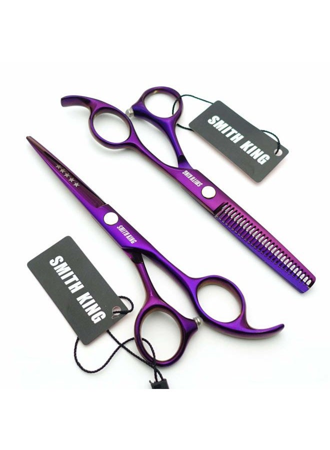 Smithking 5.5 Inches Hair Cutting Scissors Set with Razor Combs Lether Scissors Case,Hair Cutting Shears Hair Thinning Shears for Personal and Professional (Voilet) - Image 3