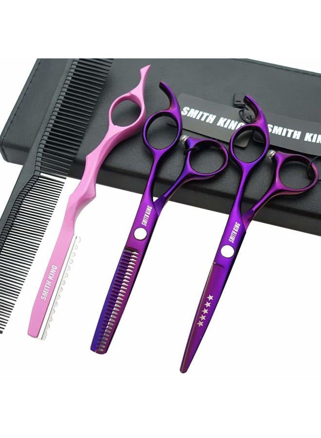 Smithking 5.5 Inches Hair Cutting Scissors Set with Razor Combs Lether Scissors Case,Hair Cutting Shears Hair Thinning Shears for Personal and Professional (Voilet) - Image 1