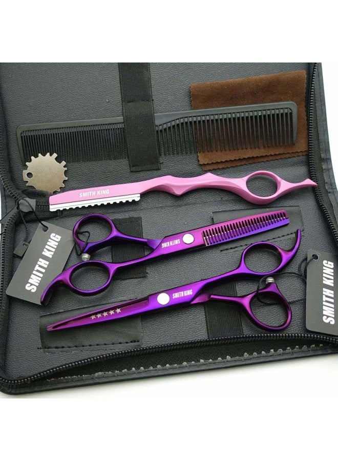 Smithking 5.5 Inches Hair Cutting Scissors Set with Razor Combs Lether Scissors Case,Hair Cutting Shears Hair Thinning Shears for Personal and Professional (Voilet) - Image 2