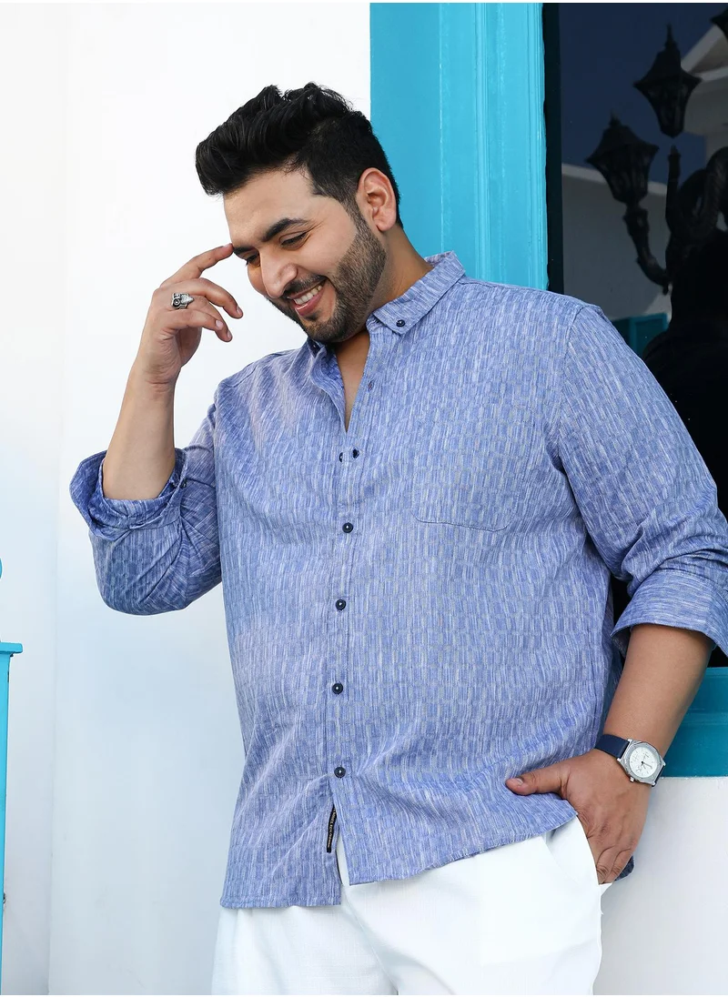 انستافاب بلس Instafab Plus Men's Powder Blue Quad-Weave Regular Shirt For Casual Wear | Spread Collar | Long Cuffed Sleeves | Button Closure | Plus Size Shirt Crafted With Comfort Fit For Everyday Wear