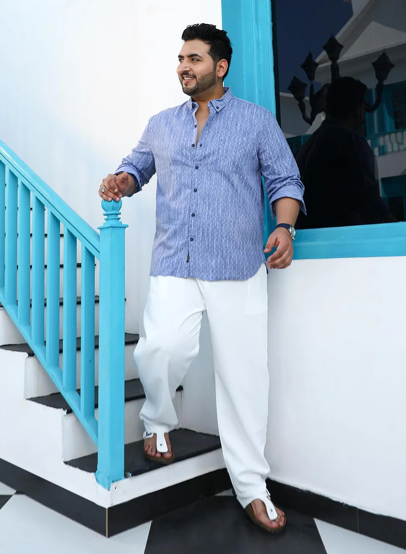 Instafab Plus Instafab Plus Men's Powder Blue Quad-Weave Regular Shirt For Casual Wear | Spread Collar | Long Cuffed Sleeves | Button Closure | Plus Size Shirt Crafted With Comfort Fit For Everyday Wear