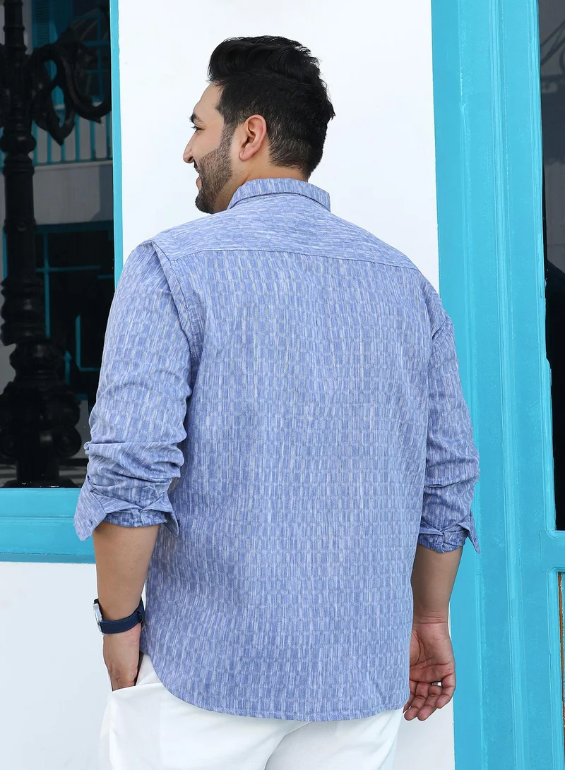 Instafab Plus Instafab Plus Men's Powder Blue Quad-Weave Regular Shirt For Casual Wear | Spread Collar | Long Cuffed Sleeves | Button Closure | Plus Size Shirt Crafted With Comfort Fit For Everyday Wear