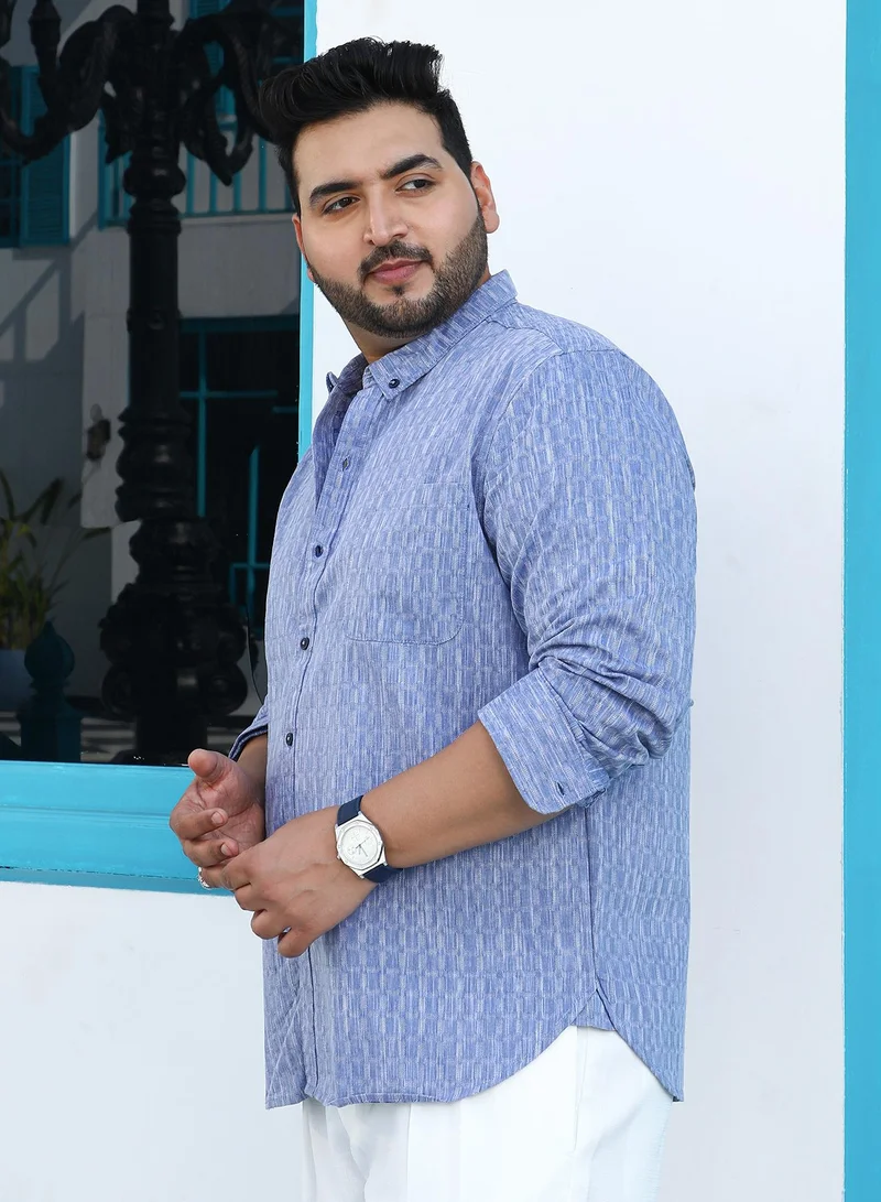 Instafab Plus Instafab Plus Men's Powder Blue Quad-Weave Regular Shirt For Casual Wear | Spread Collar | Long Cuffed Sleeves | Button Closure | Plus Size Shirt Crafted With Comfort Fit For Everyday Wear