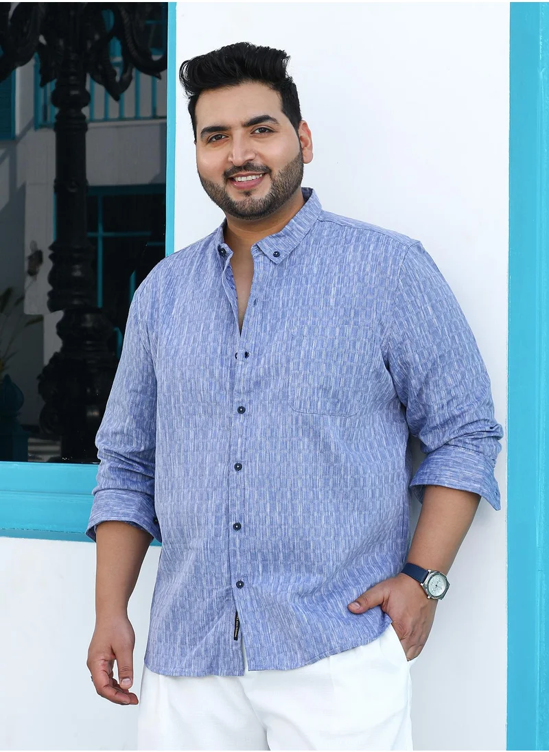انستافاب بلس Instafab Plus Men's Powder Blue Quad-Weave Regular Shirt For Casual Wear | Spread Collar | Long Cuffed Sleeves | Button Closure | Plus Size Shirt Crafted With Comfort Fit For Everyday Wear