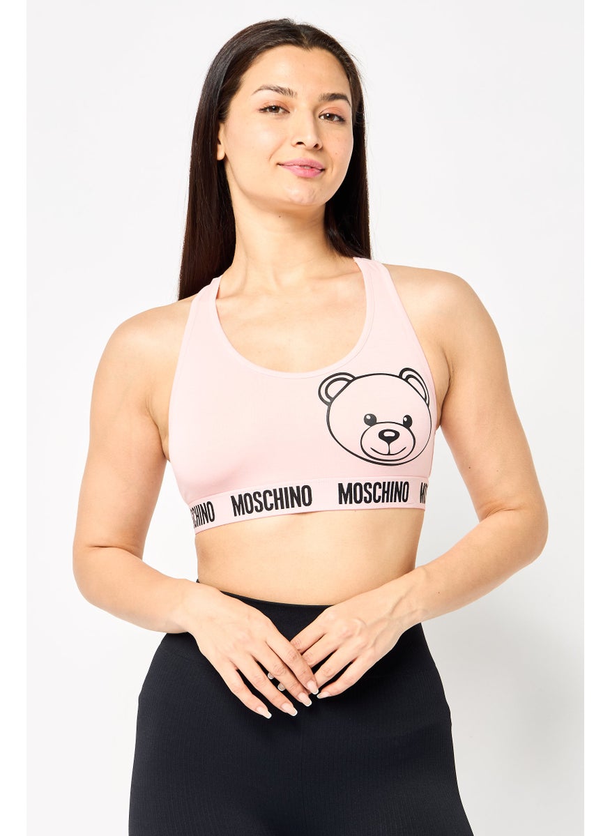 MOSCHINO Women Brand Logo Non Padded Sports Bra, Peach  - Image 1