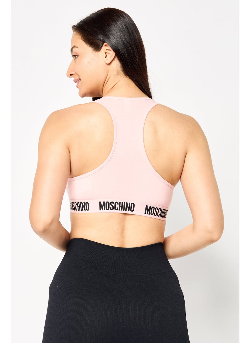 MOSCHINO Women Brand Logo Non Padded Sports Bra, Peach  - Image 4