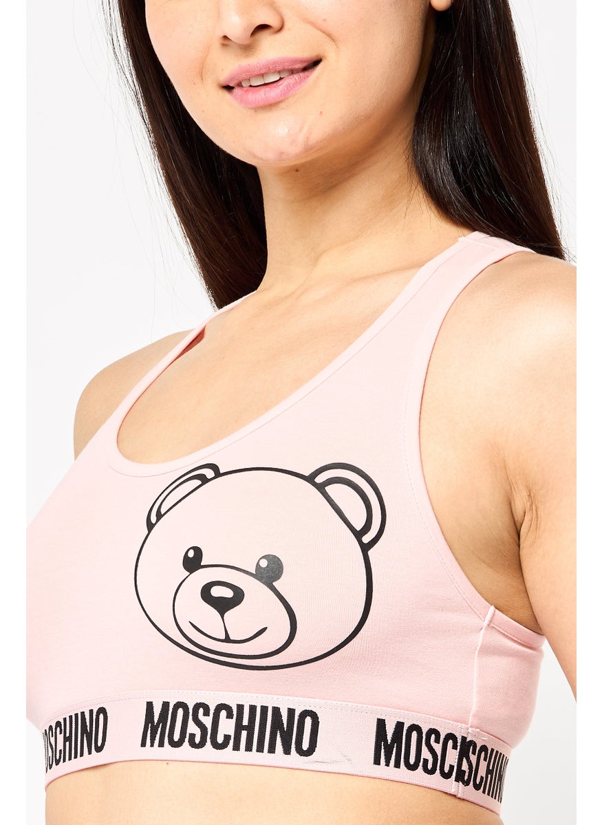 MOSCHINO Women Brand Logo Non Padded Sports Bra, Peach  - Image 3
