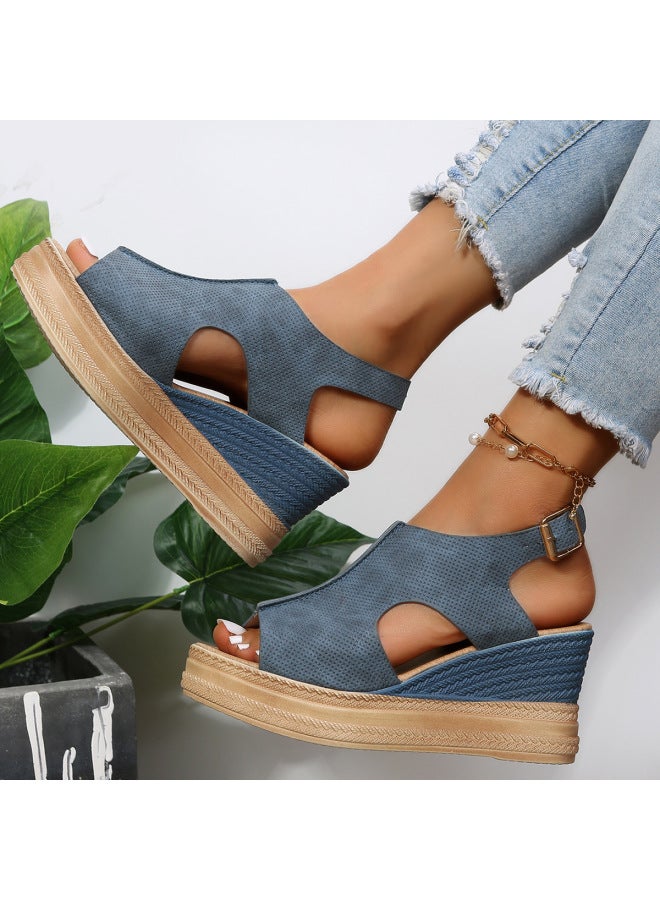 Summer New Style Fish Mouth Large Size Export Wedge Heel Open Toe Buckle Roman Style High Heel Sandals