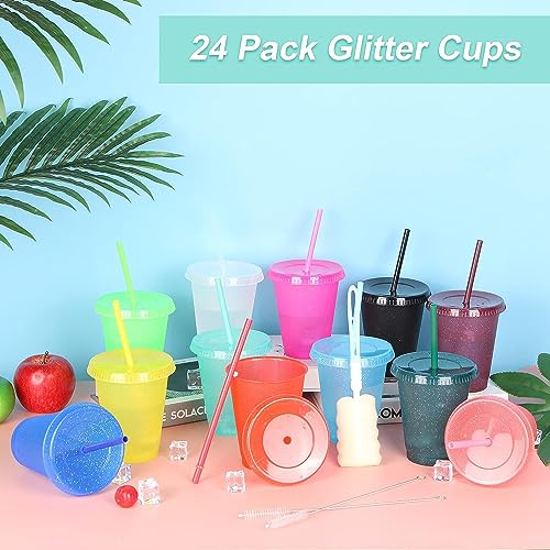 LEIFEOSH 24 Pcs Plastic Tumblers with Lids and Straws, Reusable Cups with Lids Plastic Colorful Cups for Party Birthday, Iced Coffee Cup Travel Mug Cold Drink Tumblers Bulk (16 oz, Multi Colors) - Image 2