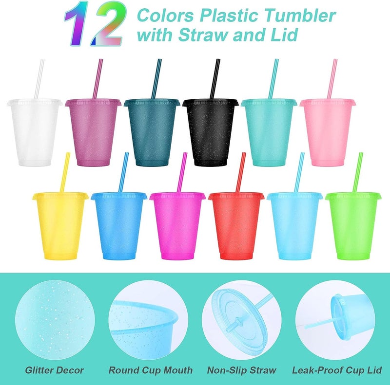 LEIFEOSH 24 Pcs Plastic Tumblers with Lids and Straws, Reusable Cups with Lids Plastic Colorful Cups for Party Birthday, Iced Coffee Cup Travel Mug Cold Drink Tumblers Bulk (16 oz, Multi Colors) - Image 3