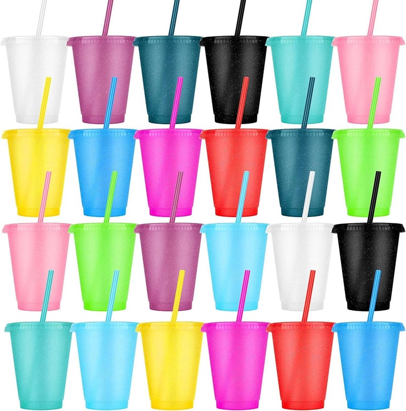 LEIFEOSH 24 Pcs Plastic Tumblers with Lids and Straws, Reusable Cups with Lids Plastic Colorful Cups for Party Birthday, Iced Coffee Cup Travel Mug Cold Drink Tumblers Bulk (16 oz, Multi Colors) - Image 1