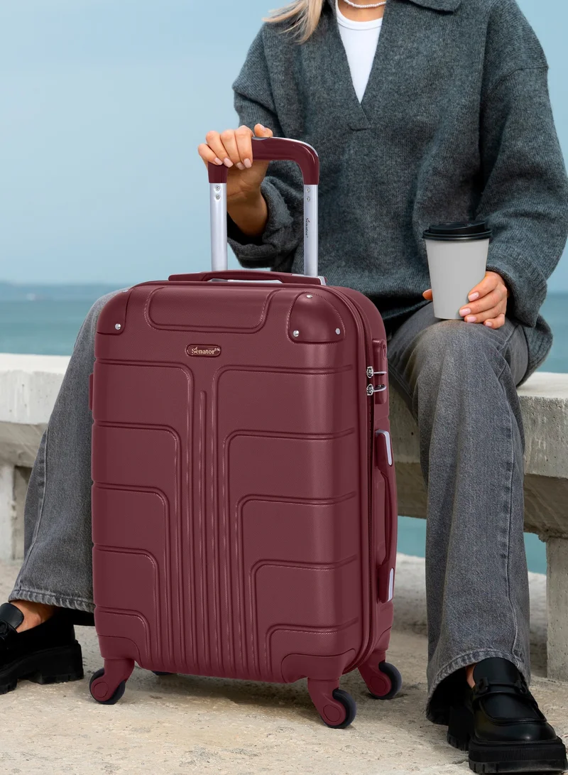 SENATOR Hard Case Travel Bag Cabin Luggage Trolley ABS Lightweight Suitcase with 4 Spinner Wheels A1012, Burgundy
