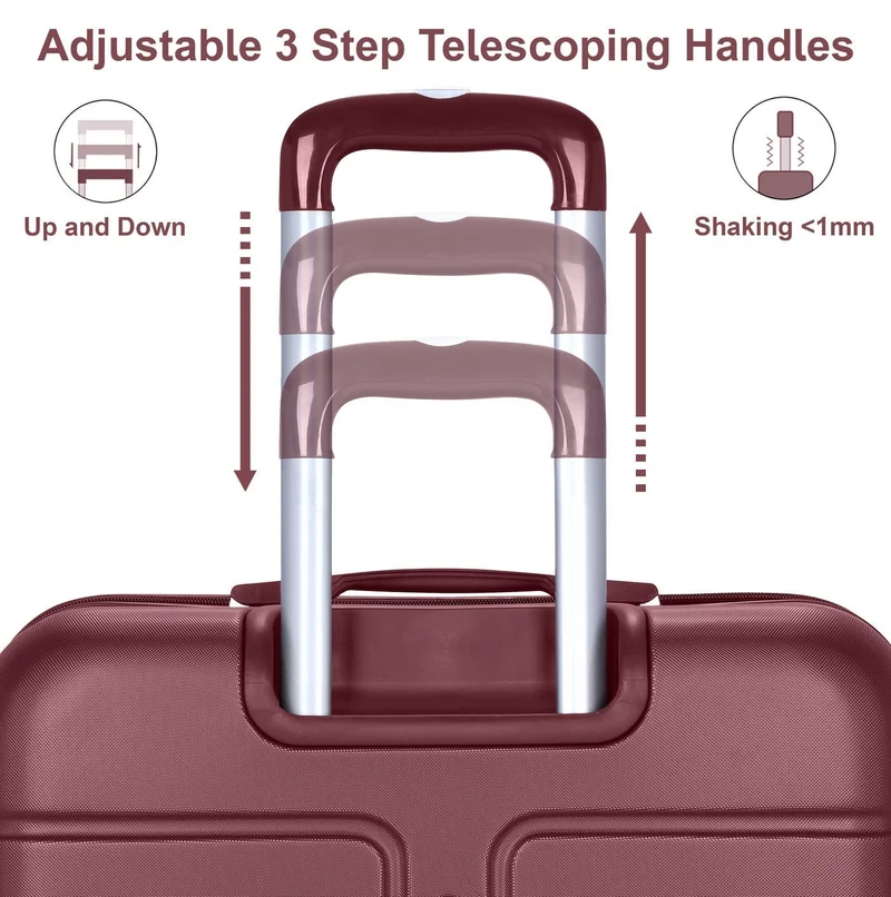 Senator Burgundy Hard Case Travel Bag Cabin Luggage Trolley ABS Lightweight Suitcase with 4 Spinner Wheels A1012, Burgundy  | Best Price UAE