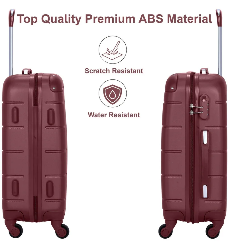 Senator Burgundy Hard Case Travel Bag Cabin Luggage Trolley ABS Lightweight Suitcase with 4 Spinner Wheels A1012, Burgundy  | Best Price UAE