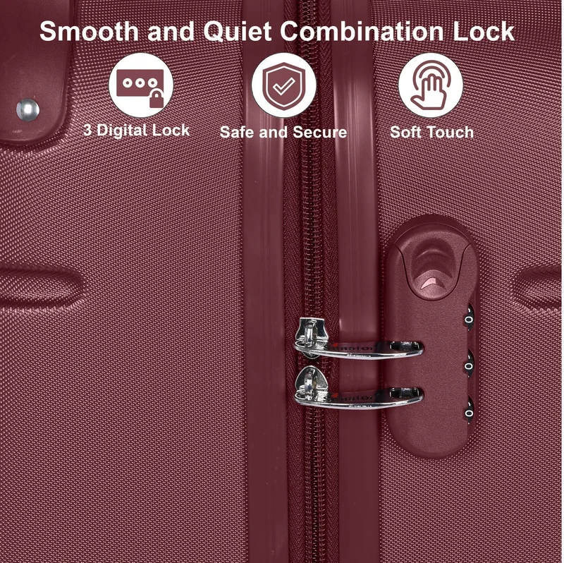 Senator Burgundy Hard Case Travel Bag Cabin Luggage Trolley ABS Lightweight Suitcase with 4 Spinner Wheels A1012, Burgundy  | Best Price UAE