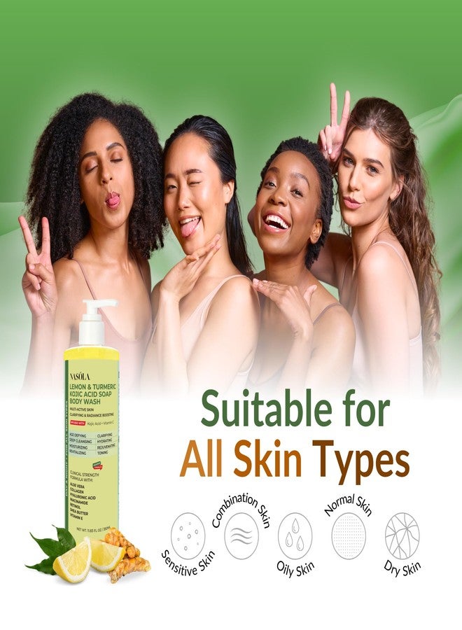 Nasola Lemon Turmeric Kojic Acid Soap Body Wash - Natural Gentle Face & Skin Cleanser with Vitamin C, Shea Butter, Collagen, Niacinamide, Hyaluronic Acid, and Aloe Vera - 11.83 Fl Oz - Image 5