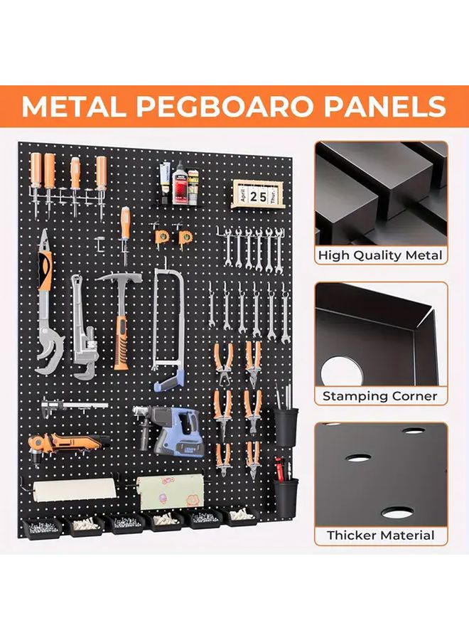 Black 1pc 12x16 Inch Metal Pegboard With 1 Inch Hole Spacing Garage Tool Storage Hanging Board Screws Wall Manager Panel Bathroom Organizer Rack Workshop Shelf - Image 4