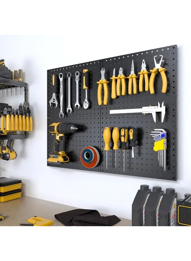Black 1pc 12x16 Inch Metal Pegboard With 1 Inch Hole Spacing Garage Tool Storage Hanging Board Screws Wall Manager Panel Bathroom Organizer Rack Workshop Shelf - Image 2